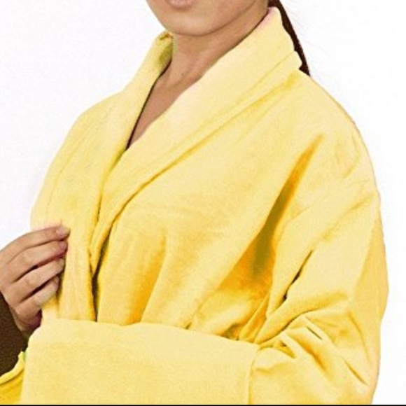 100% Turkish Cotton Bathrobe Ladies Yellow Solid - Picture 4 of 4
